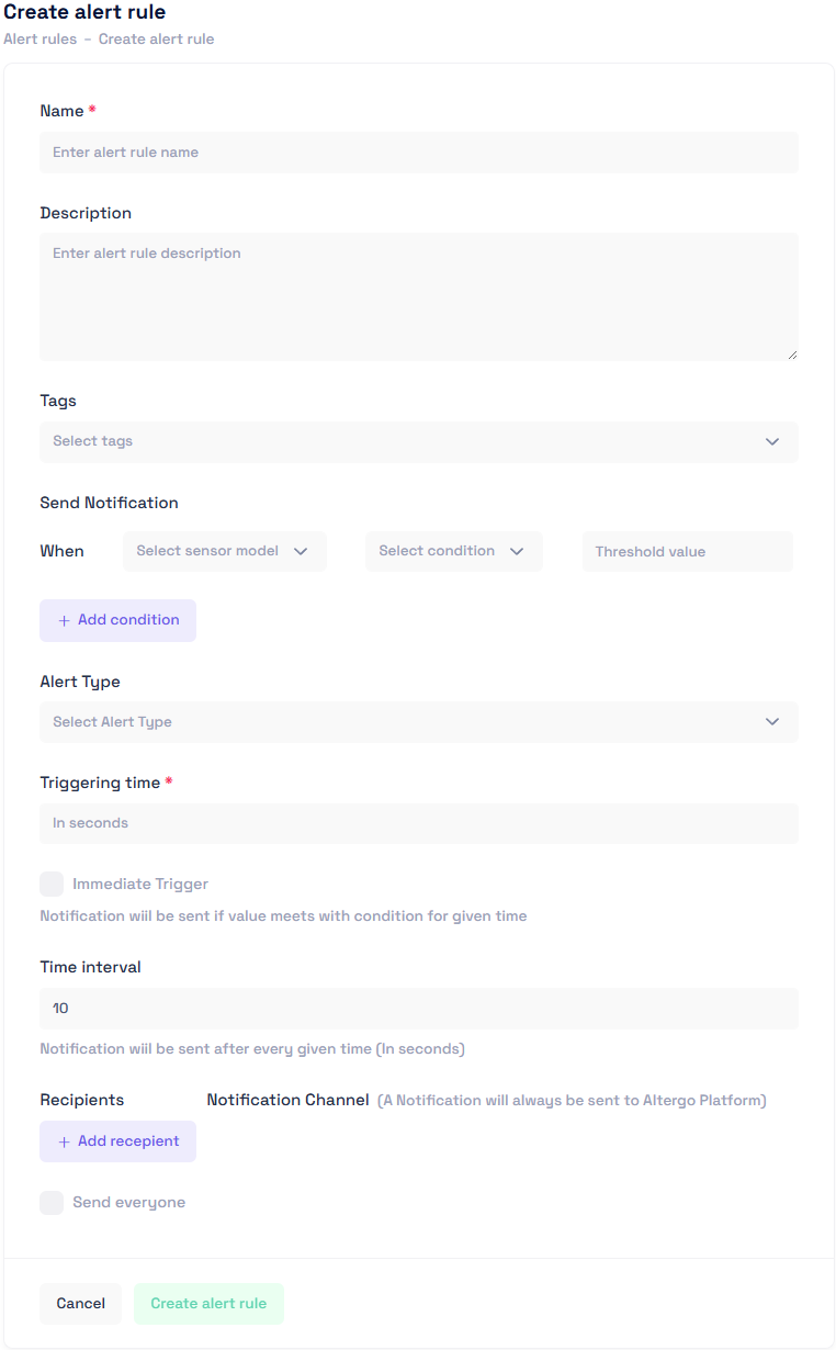 Create alert rule form